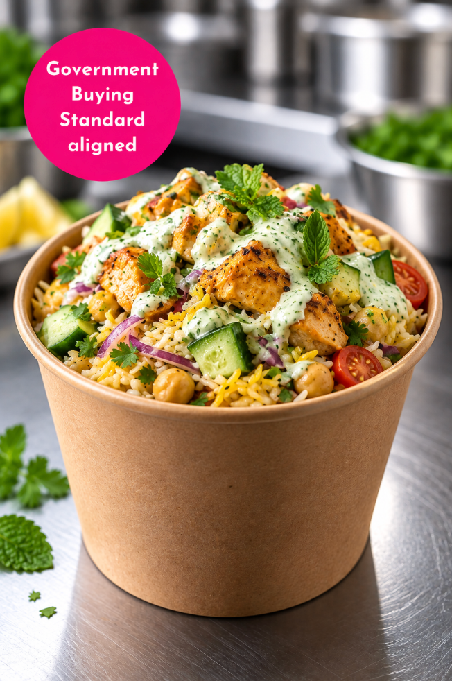 CHICKEN TIKKA RICE SALAD POT WITH KWERKY MINT DRESSING