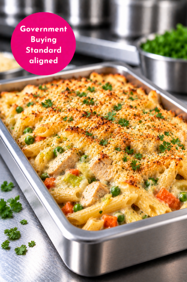 CHICKEN, LEEK & VEGETABLE PASTA BAKE